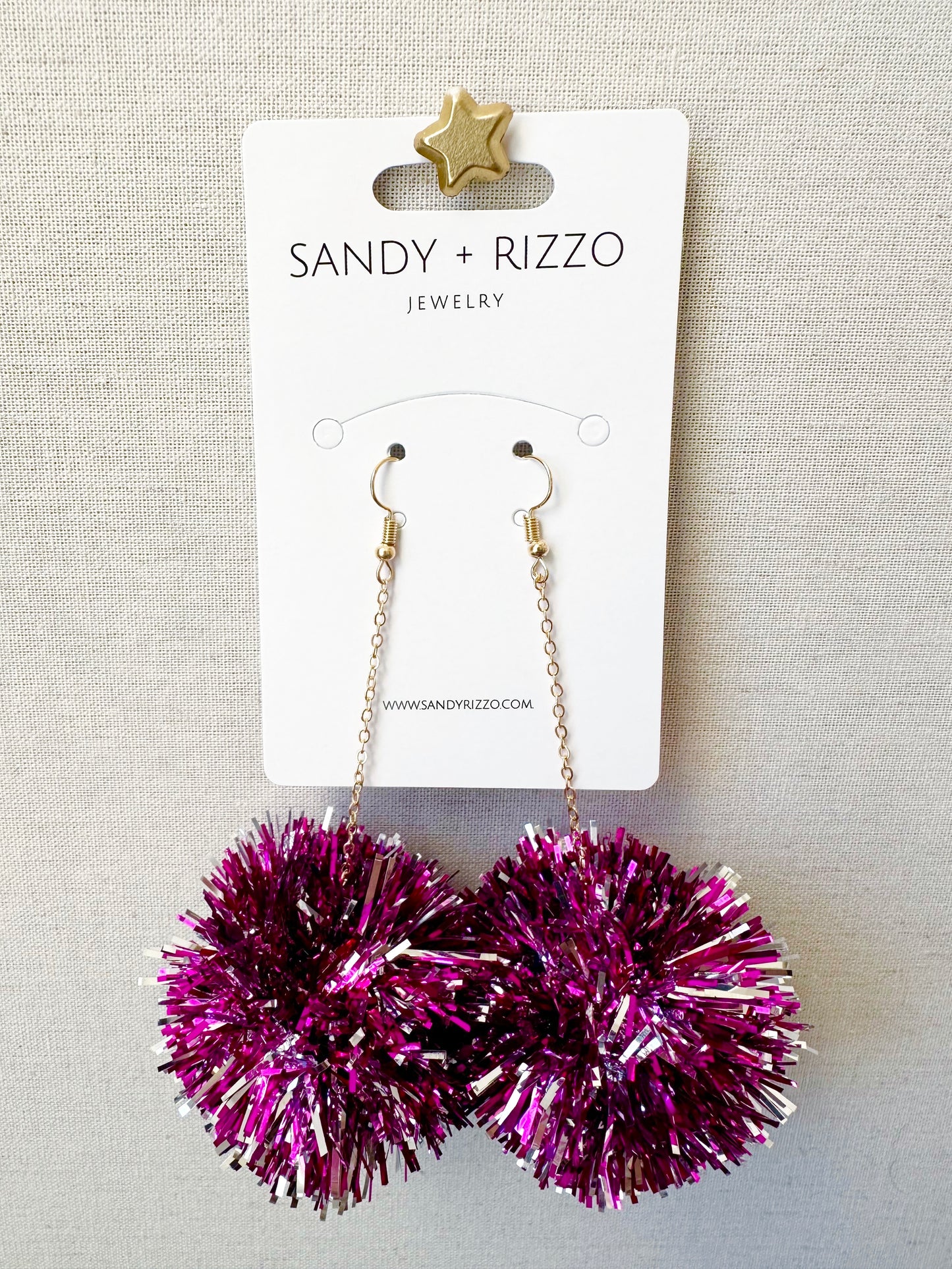Pink and Silver Pom Dangles
