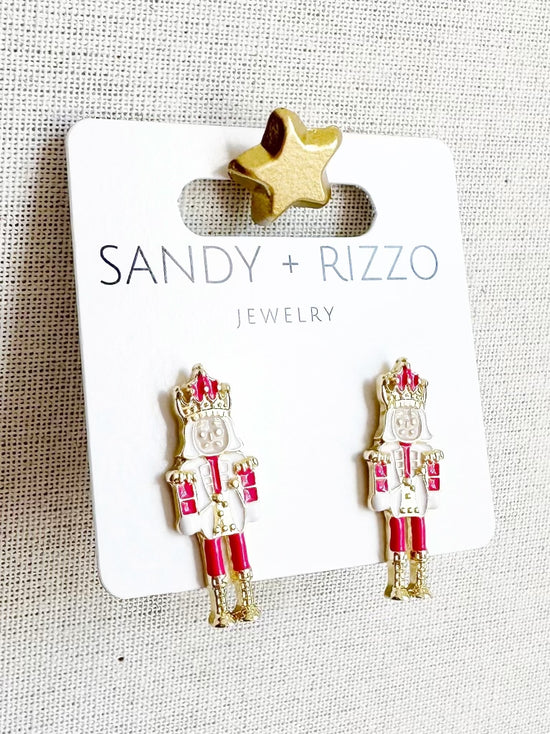 Load image into Gallery viewer, Small Hot Pink Enamel Nutcracker Studs
