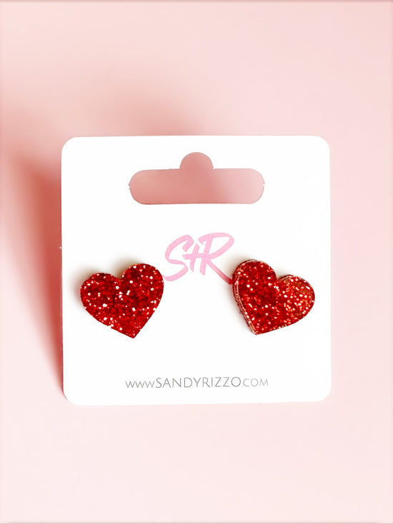 Load image into Gallery viewer, Red Glitter Heart Studs
