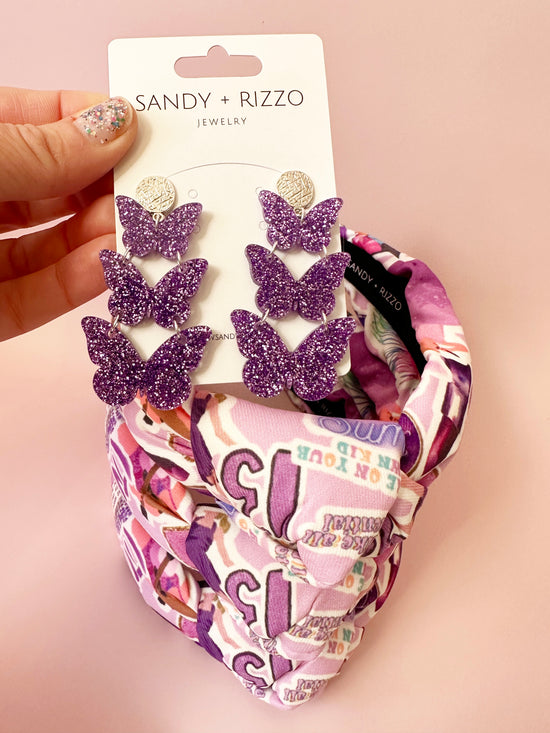 Load image into Gallery viewer, Lavender Glitter Triple Butterfly
