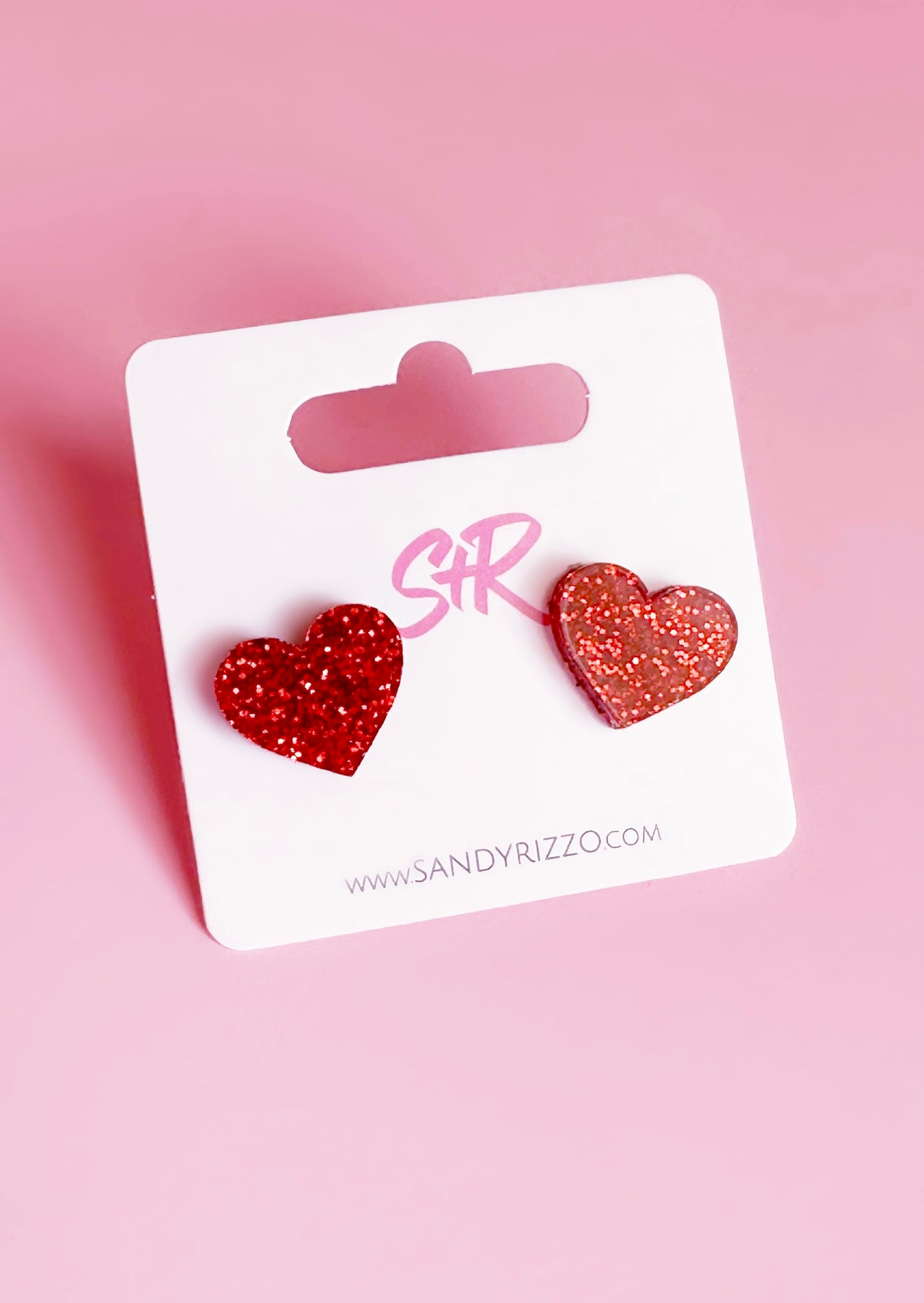 Load image into Gallery viewer, Red Glitter Heart Studs
