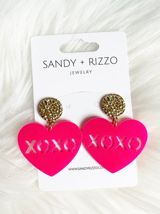 Hot Pink XOXO Heart earrings
