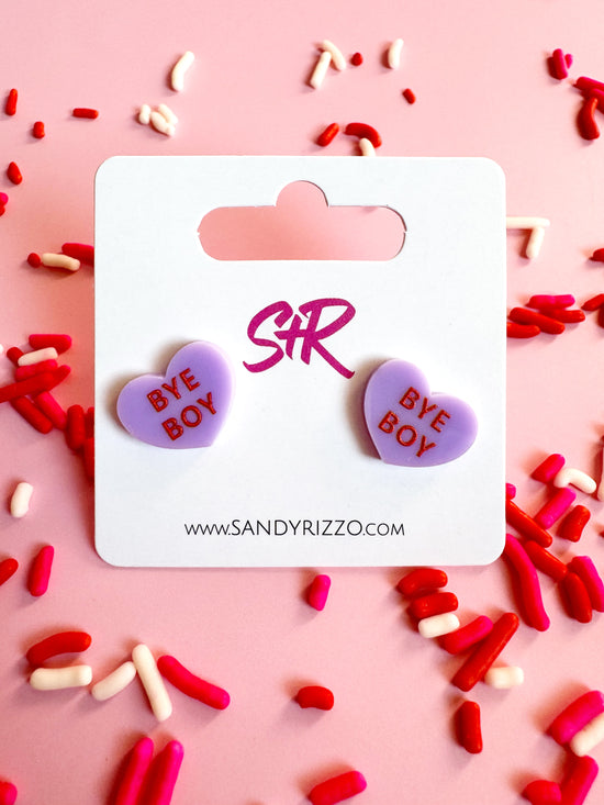 Load image into Gallery viewer, Boy Bye Conversation Heart Stud
