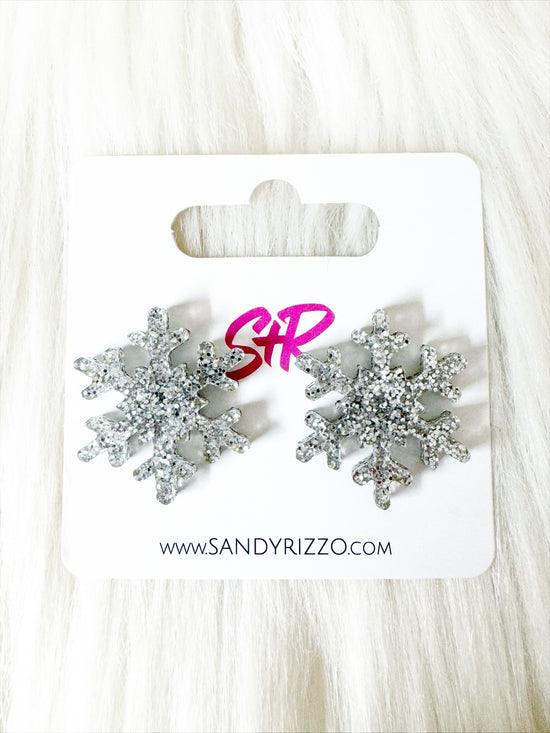 Silver Glitter Snowflake Studs
