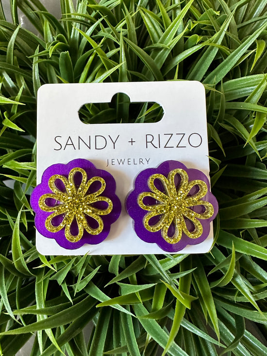 Flower Studs Purple and Gold