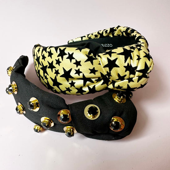 Gold and Black faux leather star headband