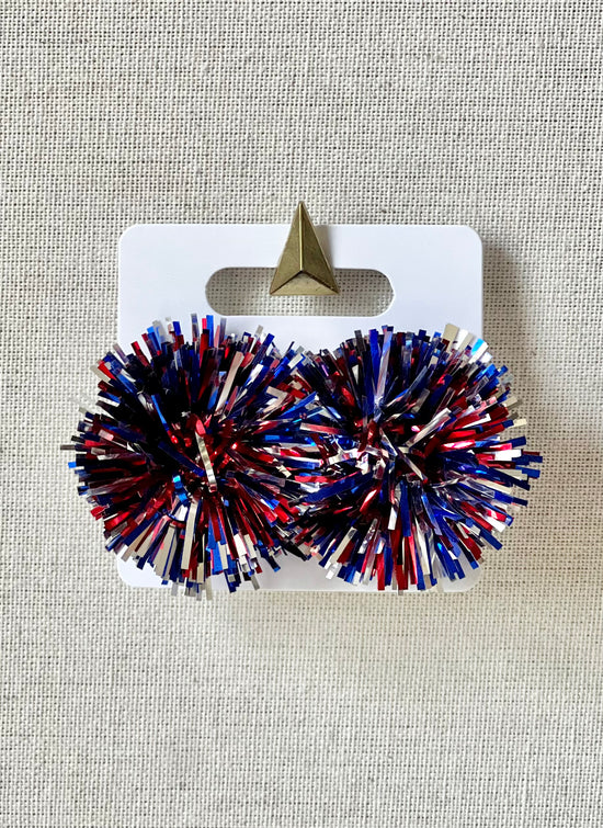 Red, silver and blue Pom Stud